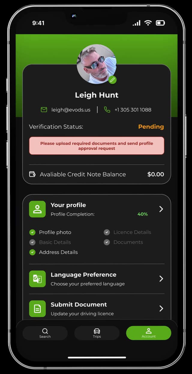 Account Setup interface